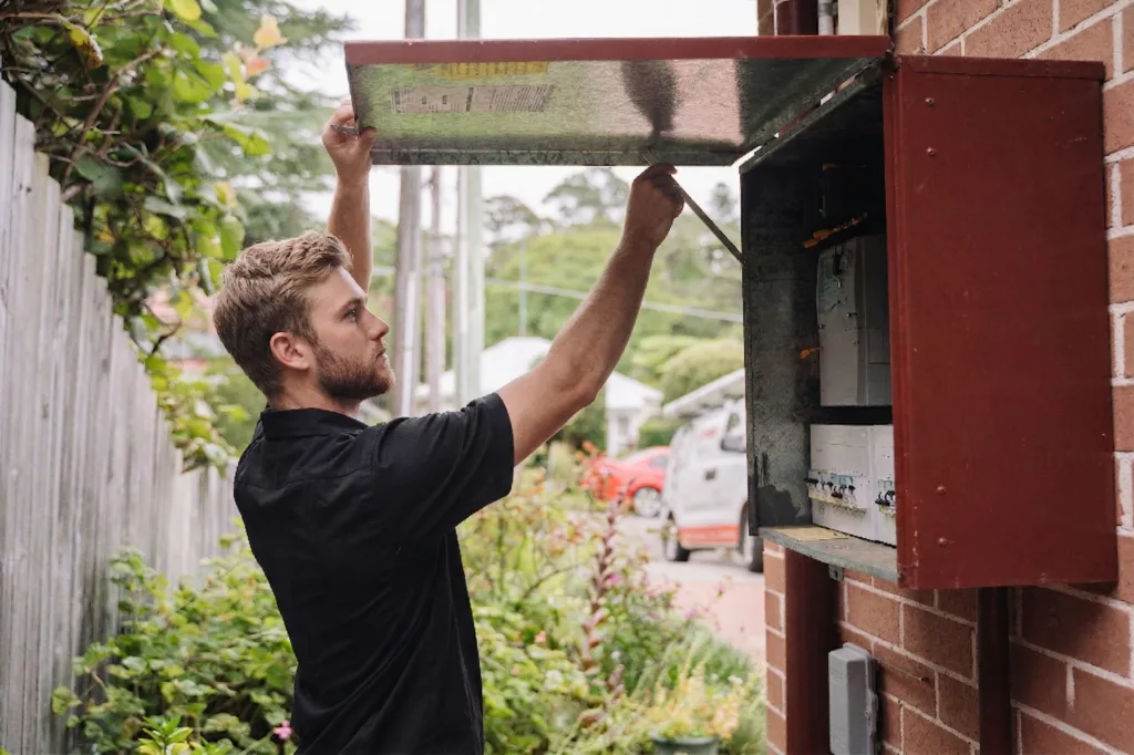 Electrician installing downlights in a Riverview home
